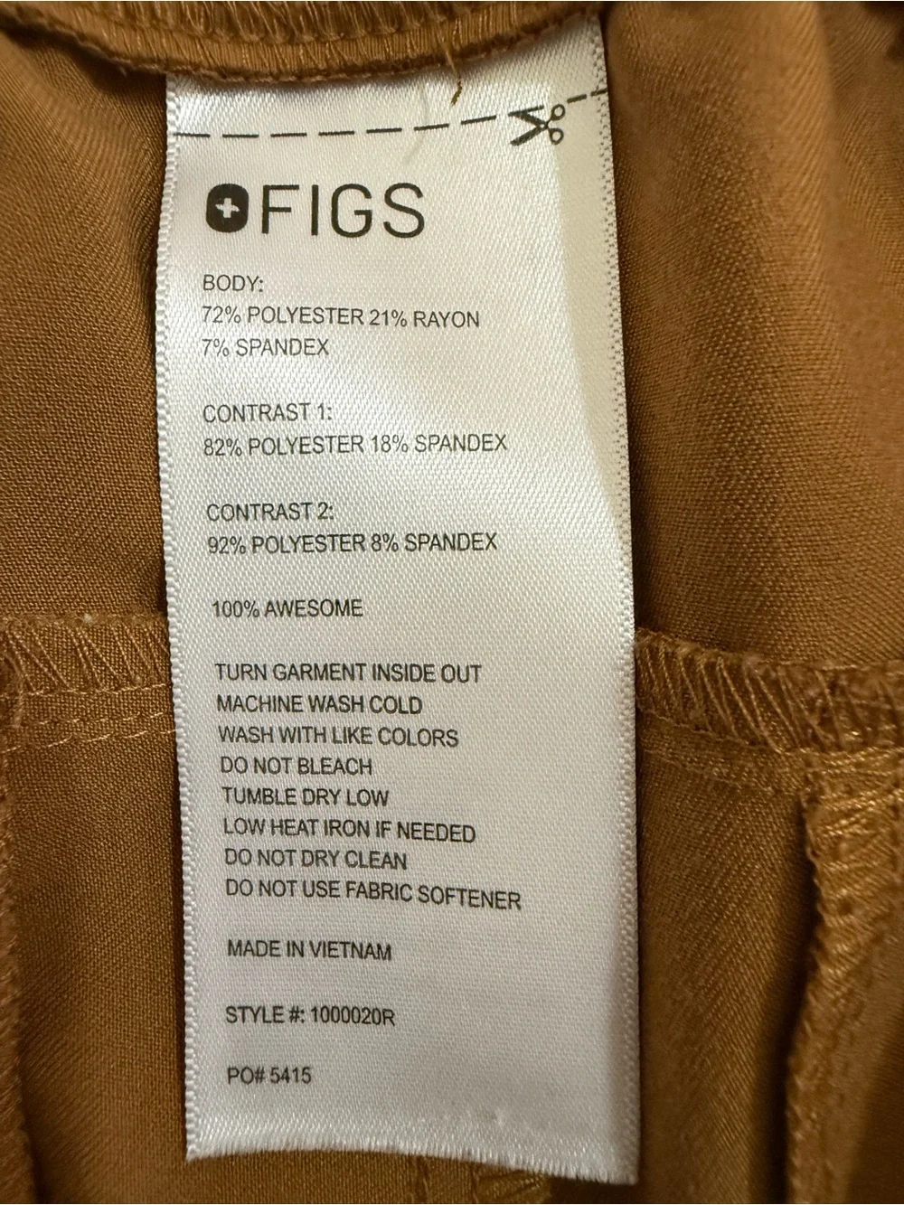 FIGS Technical Collection Brown Scrub Pants XL Cargo Straight Leg
